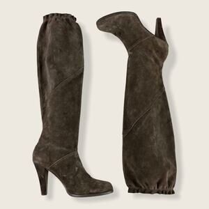 Michael Kors Brown Suede Cinch Elastic Calf Almond Toe Heeled Boots 8.5